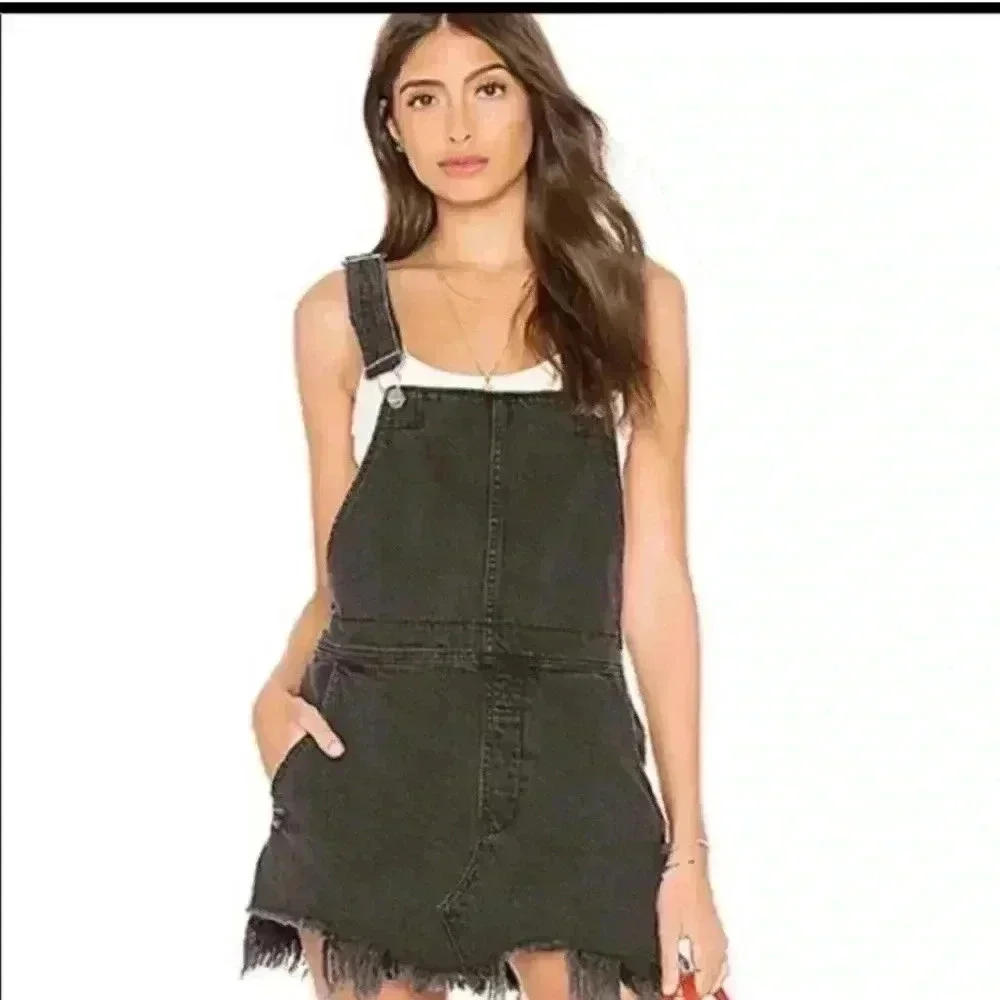 Free people denim overall skirt black size 4 - Picture 2 of 6